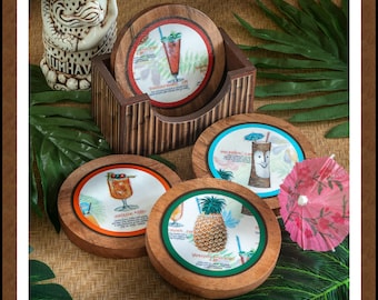 Tiki Cocktail Coasters Box set of four coasters.