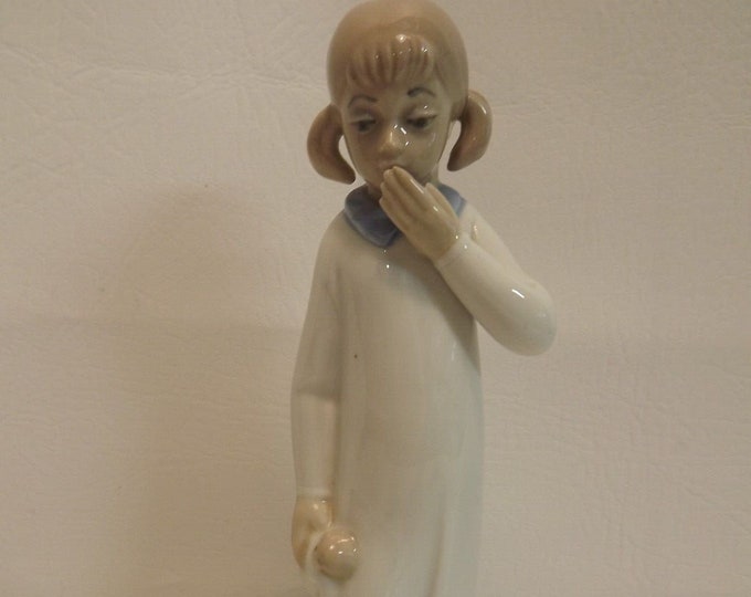 Casades Porcelain Figurine Sleepy Girl in Gown with Baby Doll