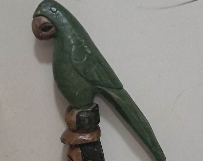 Vintage Handmade Parrot Head, Pirate  Carved Walking Wood From Caribbean