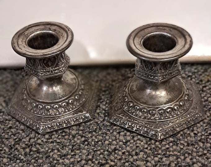 Vintage Derby  S P Company Cherub Candlesticks , Short Taper Candle Holders Set of 2