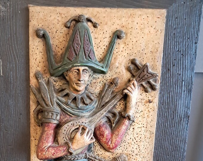 Vintage 3D Mid Century  Jester & Mandolin Wall Hanging by Espada