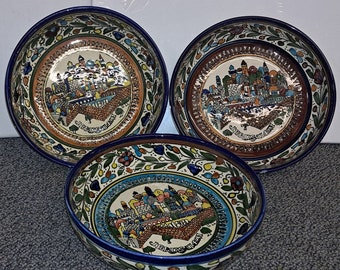 Jerusalem Wall Bowl , Vintage Handpainted Colorful Armenian Israel Pottery Balian Ceramics