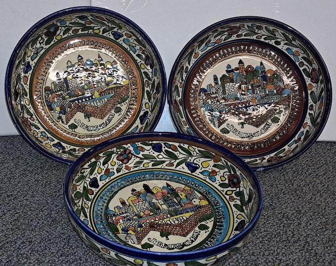 Jerusalem Wall Bowl , Vintage Handpainted Colorful Armenian Israel Pottery Balian Ceramics