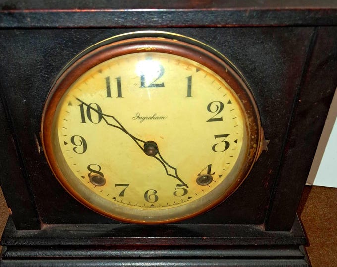 Antique Oak Ingraham Mantel Clock