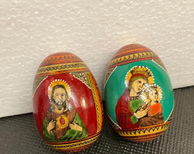 Two Russian Icon Eggs , Hand painted Wooden Easter Eggs