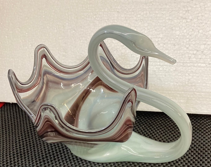 Murano Swan Art Glass Swirl Bowl