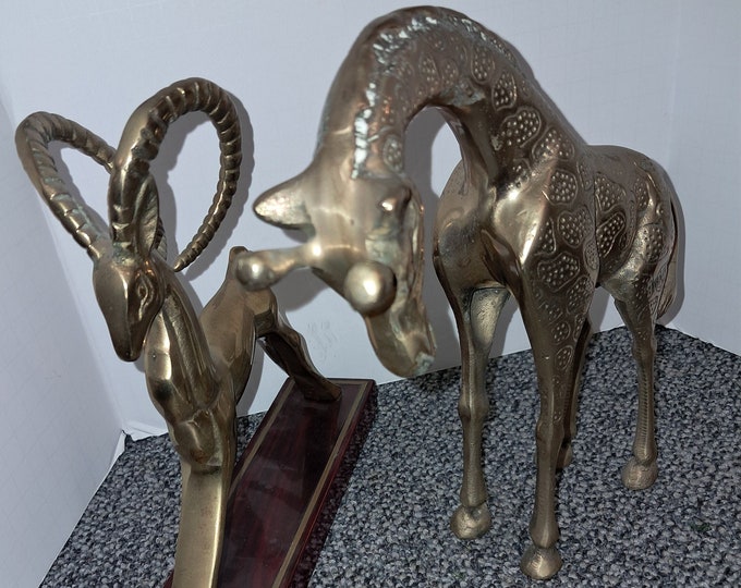 Vintage Brass Animal Figurines: Giraffe and Gazelle Statues
