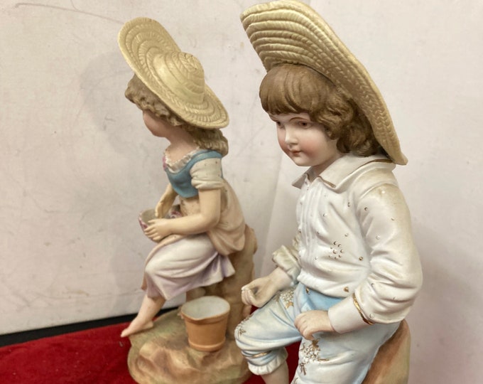 2 R W Rudolstadt  Antique Porcelain Statue Figurines Boy & Girl.