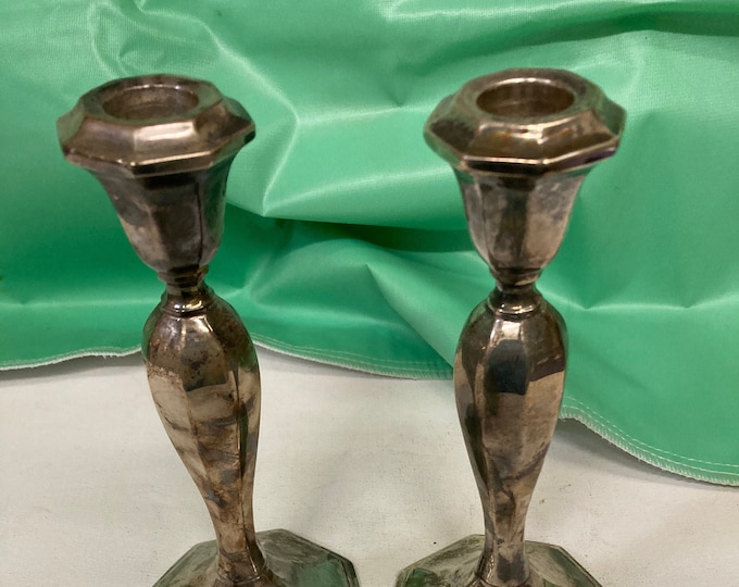 Vintage Silver Plate Candle Holders Wallace 5010 Candlesticks 8 3/8" Mirrored