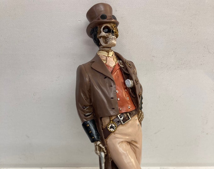 Steampunk Skeleton Gentleman Figurine - Hand Painted Resin