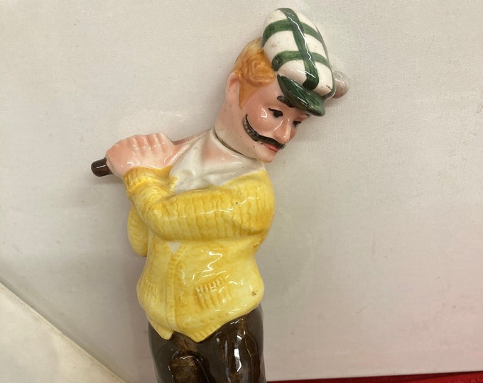 Vintage Japan Ceramic Golfer 12” Music Box Liqure Decanter, Plays How Dry I Am
