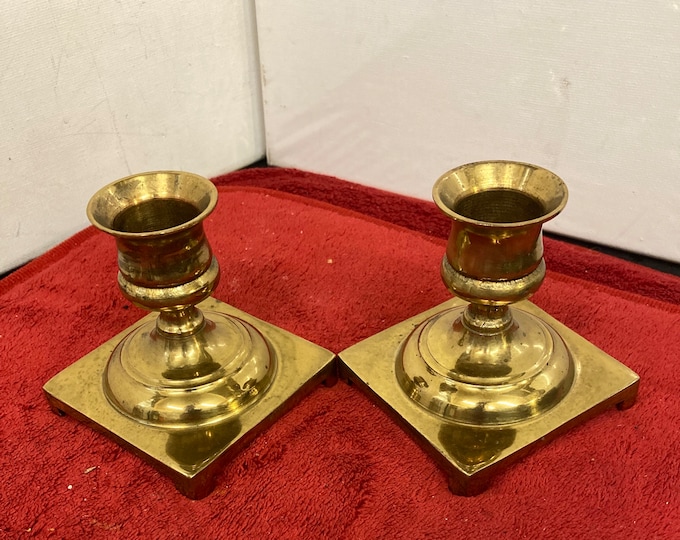 Set of Vintage  Square Brass Candlestick Holders - Made in England