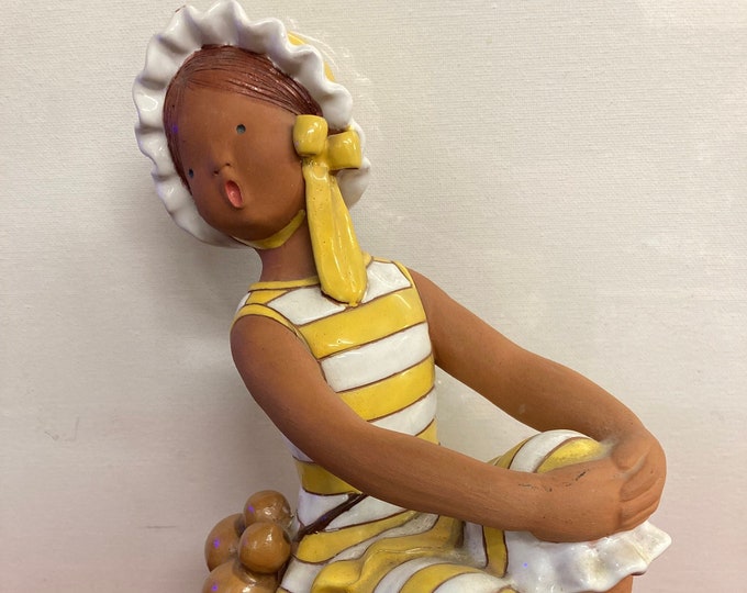 Vintage  Engel Von Jullar Spain Pottery Terra Cotta  Girl on A Rock Figure