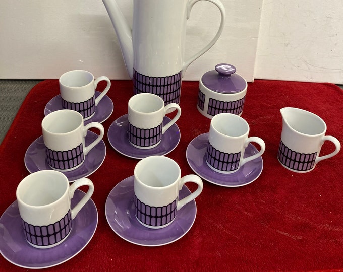 Vintage Arnart Mid-Century Modern Coffee Tea Set, Purple & Black, Japan