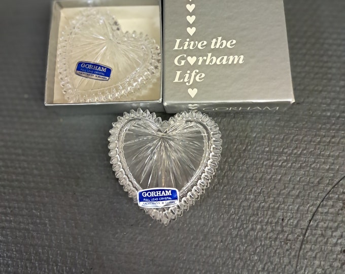 Two Vintage Gorham Heart Shaped Crystal Covered Trinket Dish