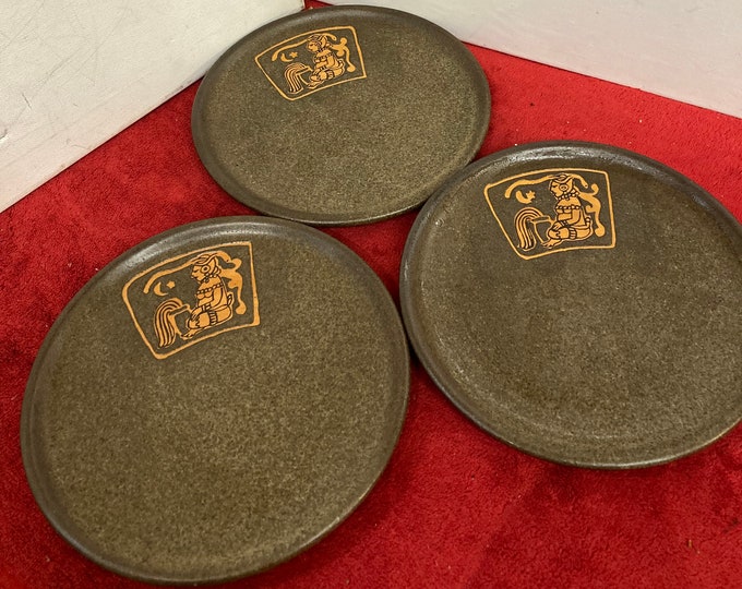Mexican Pottery Wall Plates Set, Signed Folk Art Decor