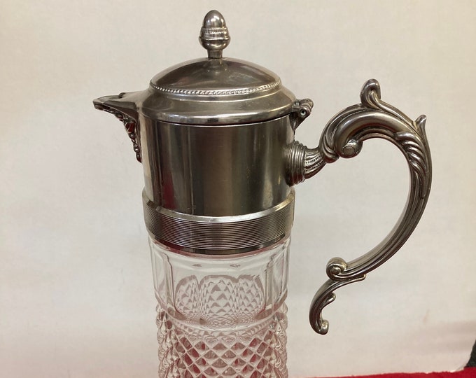 Vintage Leonard Italy Crystal Claret Diamond Point Glass Water Pitcher