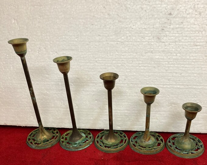 Set 5 Vintage  Brass Candlestick Candelabra Candle Holders