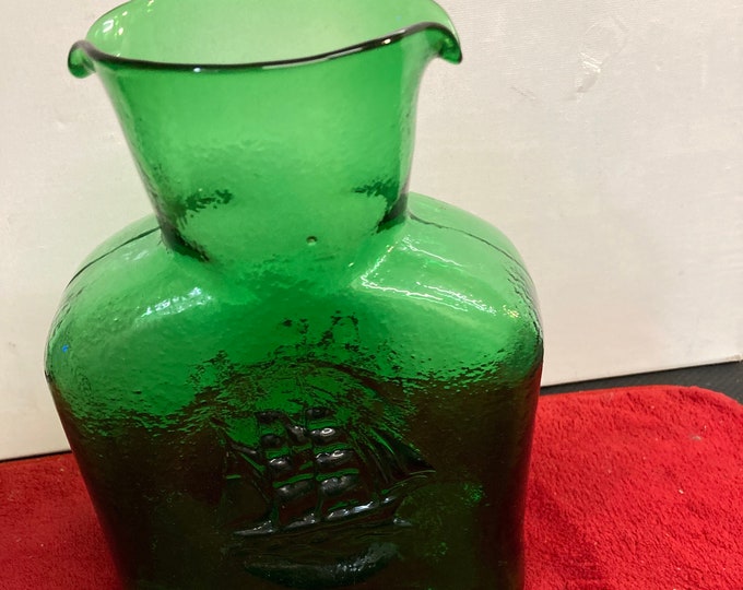 Saphirre Green Two Spout Glass Carafe w/ Ship Design