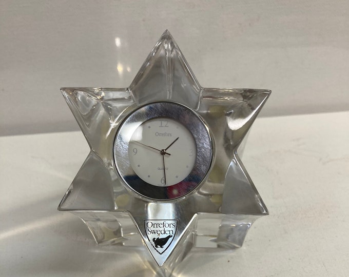 2003 Orrefors Sweden Desk Clock Glass Crystal Table Meteor Star of David Japan
