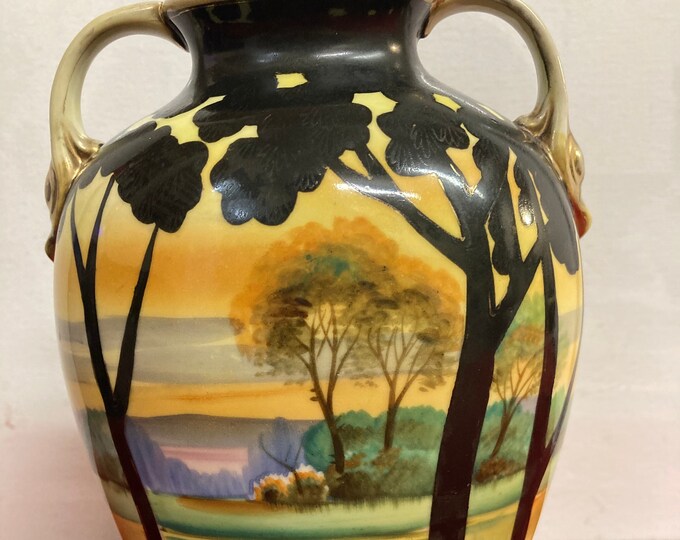 Antique HAND PAINTED Nippon VASE,multicolor nature scene