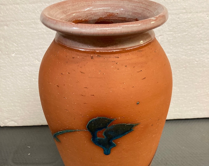 Vintage Mexico Red Clay Pottery Vase Handcrafted  .Signed 1993