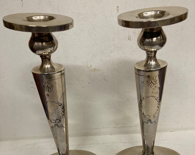 Two  10 "  Vintage Sterling Silver Candle Holders