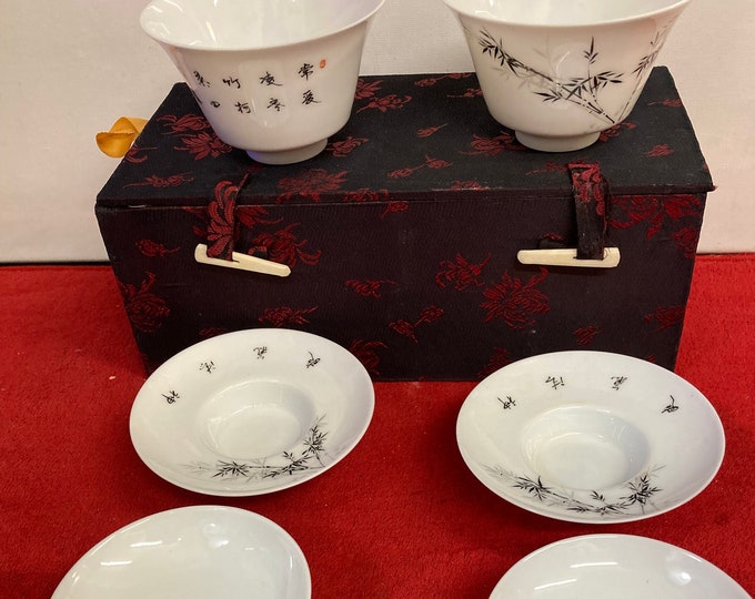 Two Sets of  Vintage Porcelain Teacups, Saucers & Candy Dish