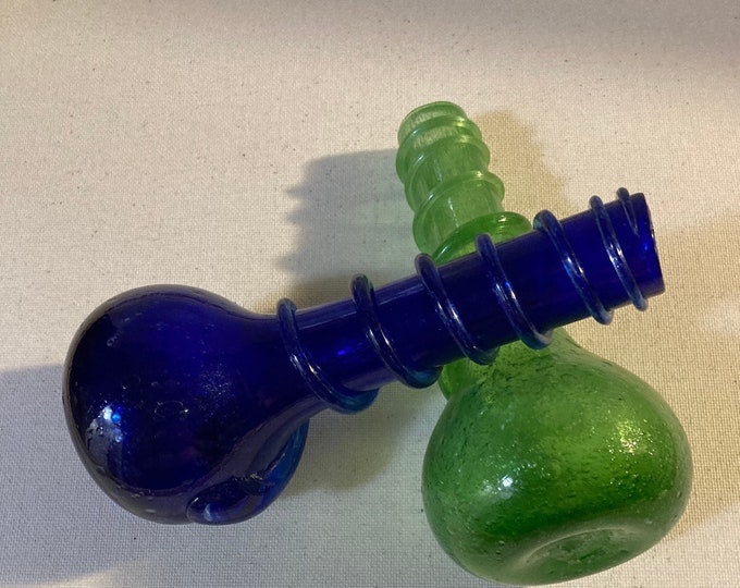 Two Vintage Spiral Design Handmade 6 Inch Tall Vases