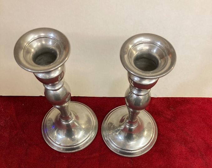 Web Pewter Weighted Candelabra Candle Stick Holders 8 1/2" Set of 2