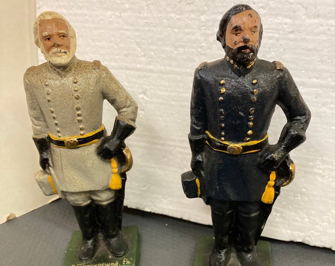 Antique Bookend Cast Iron Robert E Lee Ulysses S Grant Civil War Vintage Heavy
