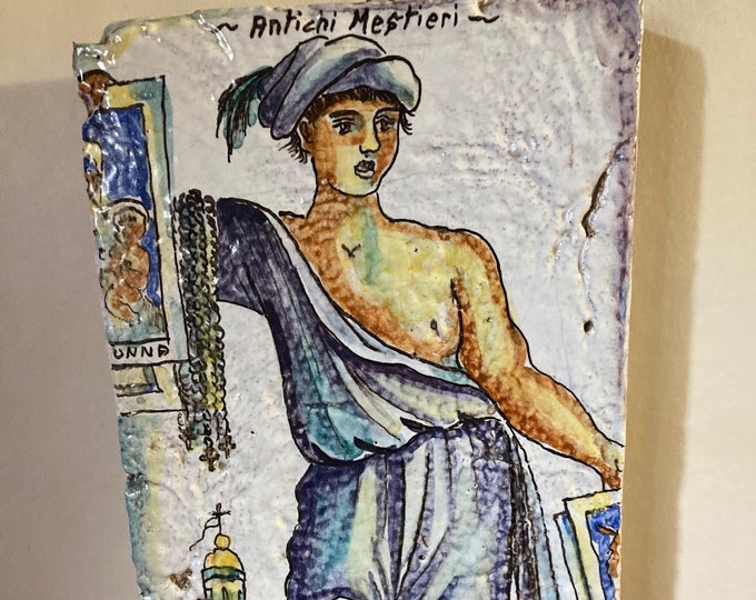 AMALFI Ceramic Wall Plaque Antichi Mestieri ,il Venditore di Sanrini . Klusium .Made in Italy