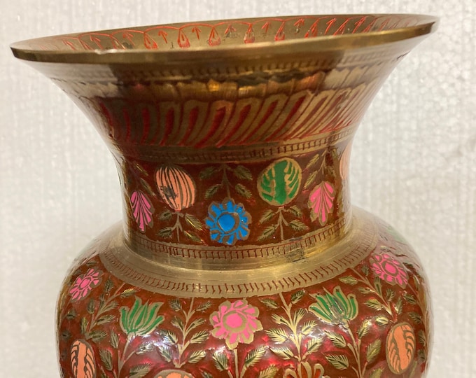 Chinese Floral Cloisonné Vase Gold Trim and  Red Ruby Vine Design