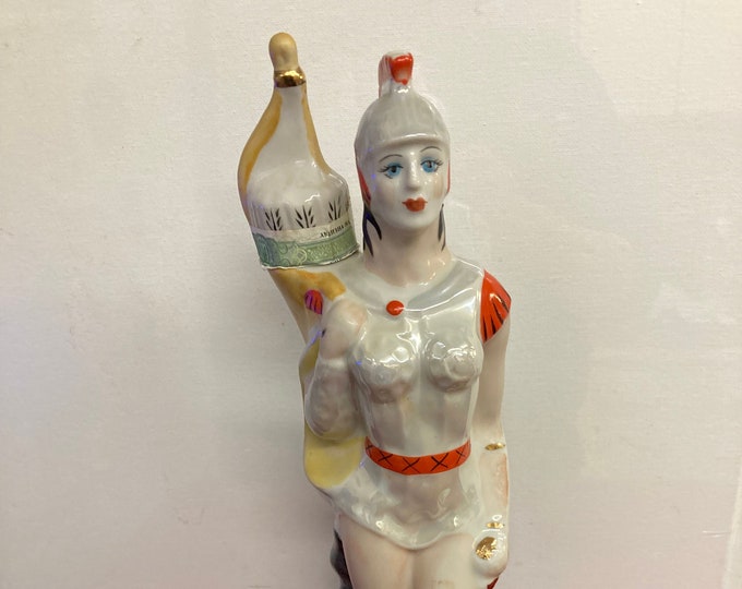 Vintage Porcelain Liqure Bottle Figurine  Original Soviet Polonnoe 1970s Historical Statue Girl
