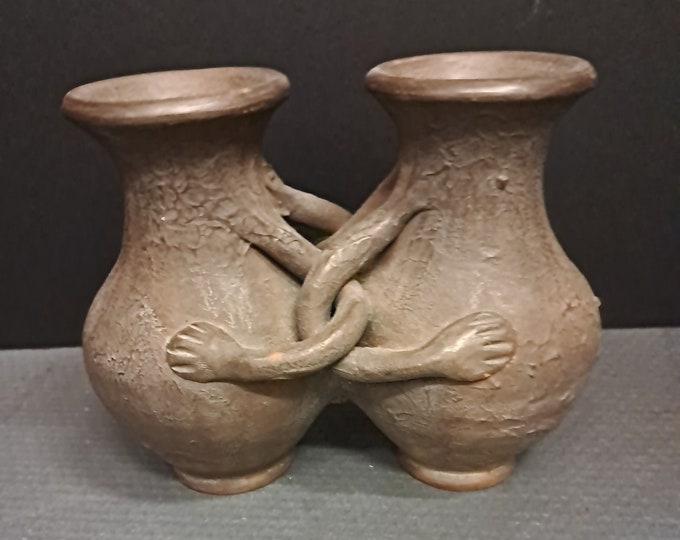 Double Earthenware Hand Painting Vase ,Maroccan antique 1940's