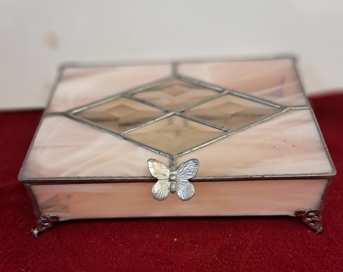 Pink White Marbled Stained Glass Jewelry Trinke, Keiber Glass