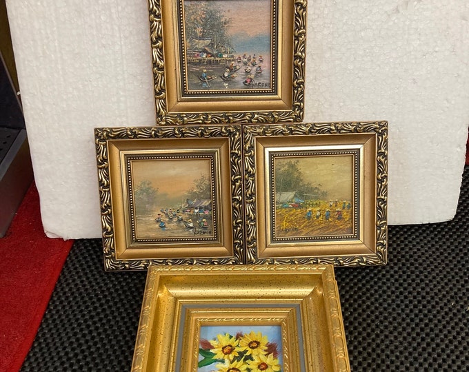 4 Miniature  Oil Paintings By Narono  & Rirox