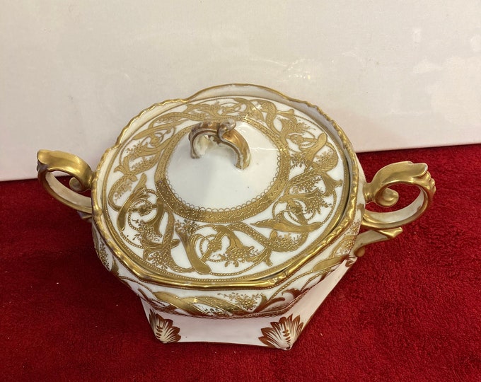 Antique Noritake Nippon Bowl – Hand-Painted 24k Gold Floral Candy Dish