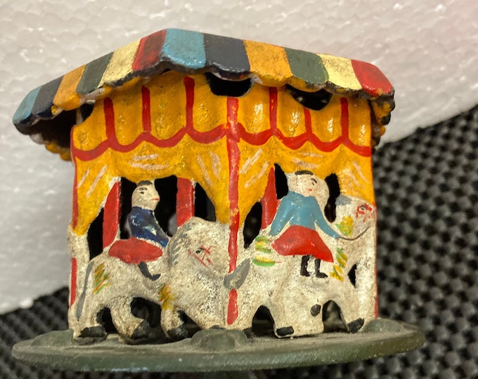 Vintage Cast Iron Spinning Carousel Merry-Go-Round 1800's Coin Bank