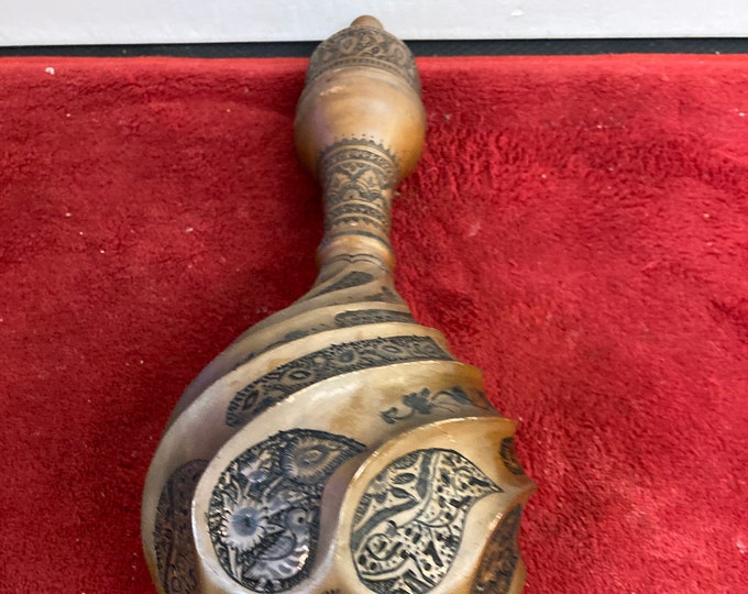 Antique Persian Etched Copper Vase Engraved Lided Swirl Design Jar Urn Middle Eastern Art