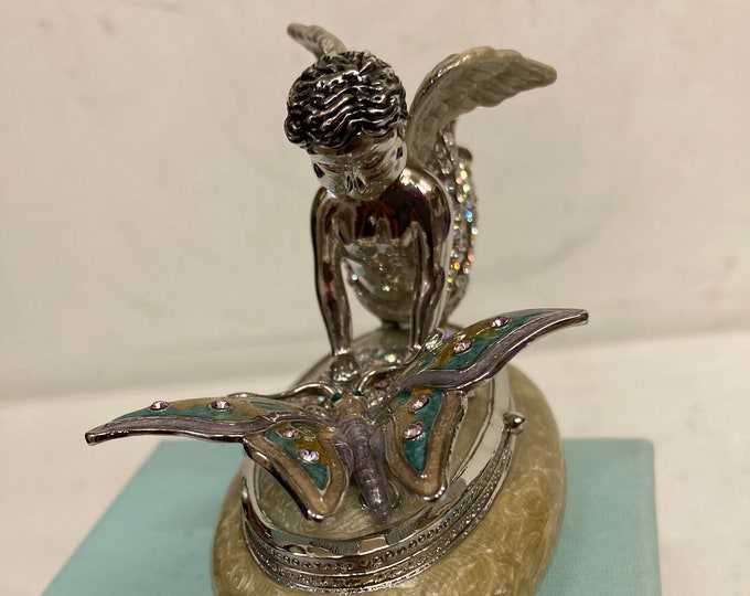Carucci Angel with Butterfly on Oval Trinket Box.