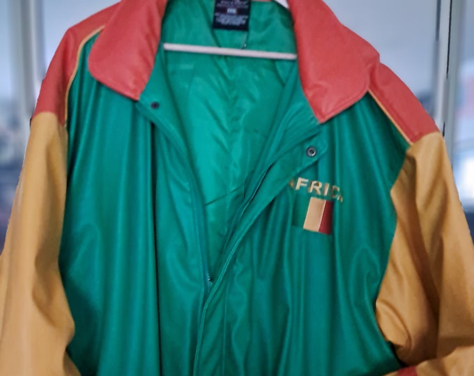 Vintage Steve & Barry's  Africa Zip Up Letterman Jacket Men's XXXL-Green Yellow