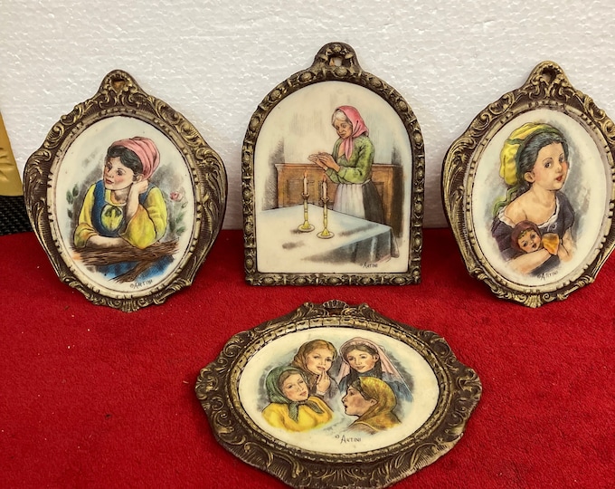 Four Artini Sculpture Engravings,four Dimensional , Hand Painted ,Twin Etched ,Judaica Collection