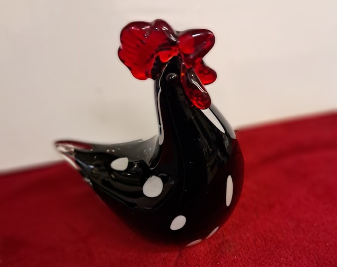Ggorgeous Design Glass Rooster Art Sculpture Paperweight Black White  Red