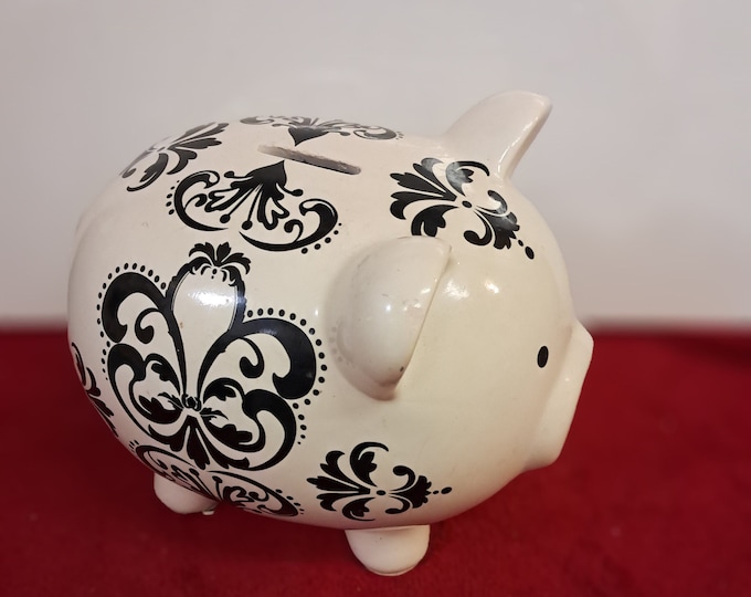 White with Black design Piggy Bank, Dcorative Pig, Home  Design , Center Piecce