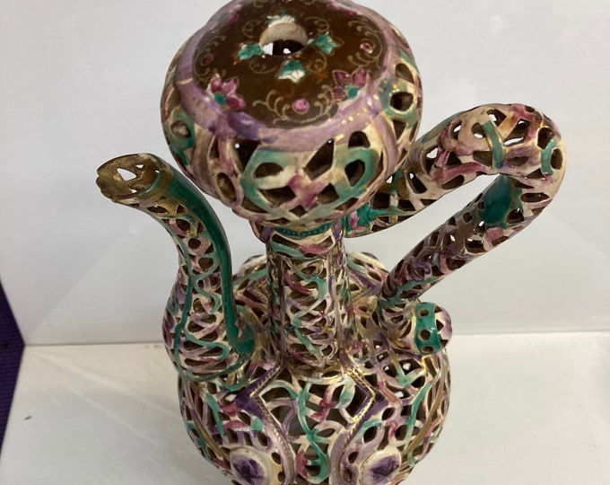 Pierced Japanese Capodimonte  Porcelain Pitcher
