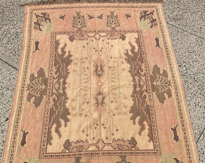 Vintage Geometric Anatolian Turkish Area Rug Handmade Foyer Carpet