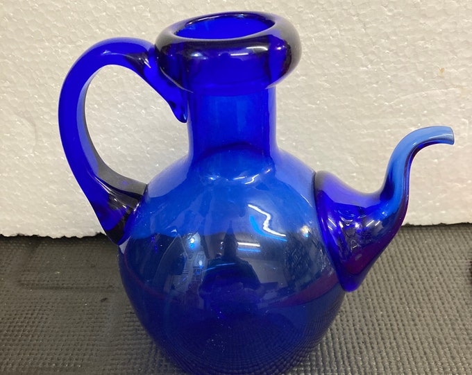 Handmade Cobalt Blue Glass Pitcher With small funnel