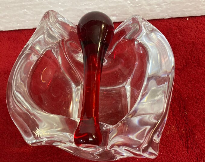 Handmade  Clear  Crystal Glass Mortar and  Red Pestle