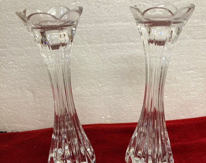 Pair Of Vintage Crystal Glass Candle Holders